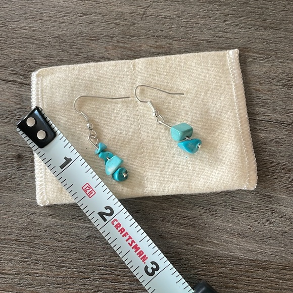 Women’s Turquoise Stone Dangle Earrings, Silver Tone - Picture 3 of 3